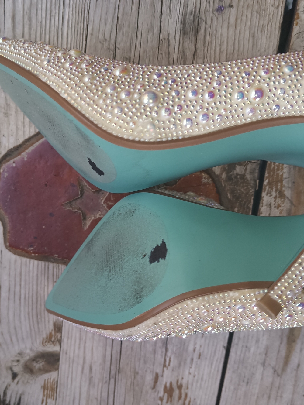 Betsey Johnson Pearl-Embellished Cream Pointed-Toe Pumps - Picture 7 of 7